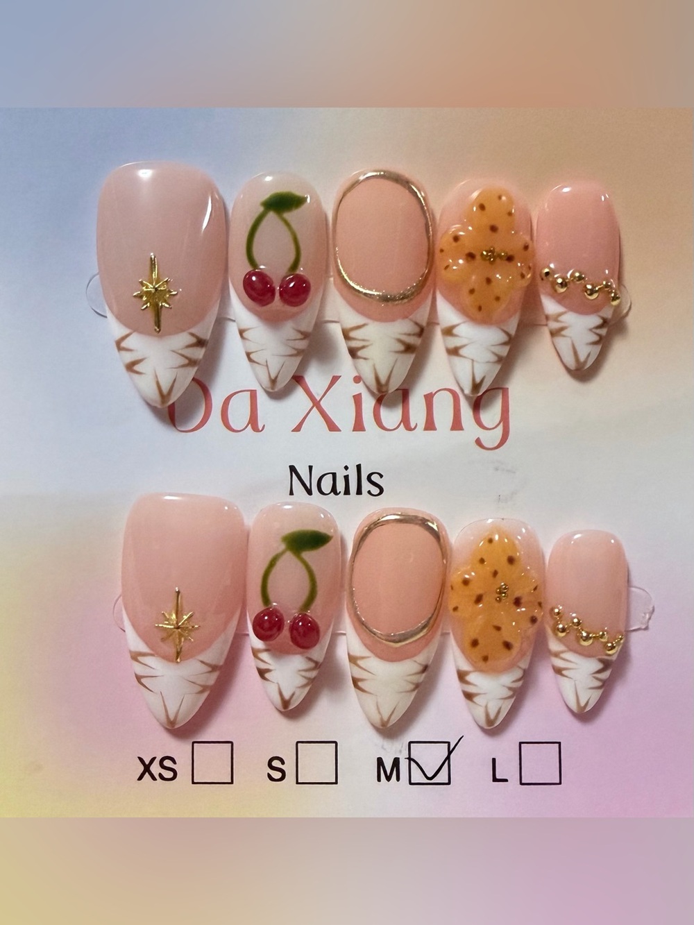 Cherry & Gold Accent Press-On Nails